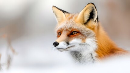 雪化粧をしたキツネの肖像画 冬の自然の中の茶色い毛皮の動物のクローズアップ