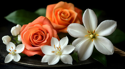 Fototapeta premium Roses and Plumeria Arrangement