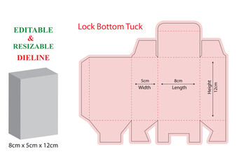 Auto Lock / Crush Lock Base Box Die Cut ,Die Cut Lines, Creasing Lines, Bleed Area

