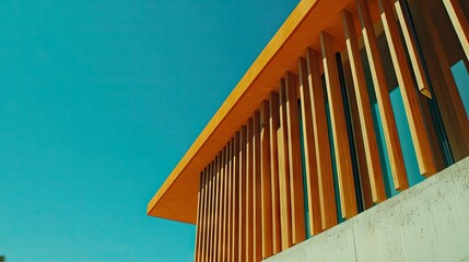 Obraz premium Detail of vertical wooden fins as functional design for privacy and light control