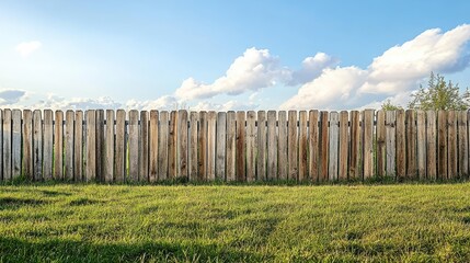 Fototapeta premium Fence with multi-layered wood slat design built from ground to full height