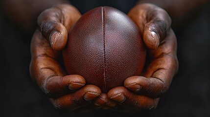 Gripping the Game: A Close-Up of Hands Holding an American Football