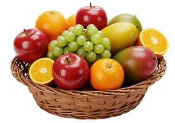 Fresh fruits in basket healthy eating food photography isolated on white background