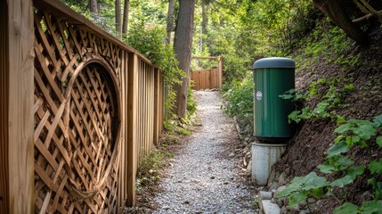 Side yard lattice wall shielding unattractive water filtration unit