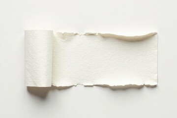 Obraz premium A Rolled and Torn Piece of Off-White Paper on a Smooth Surface