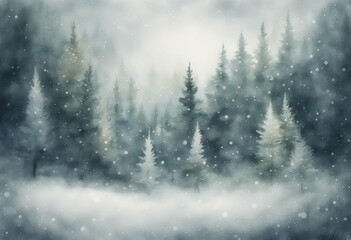 design landscape snow nature trees tree themed winter pine background hand spruce fog scene conifer falling watercolor forest christmas painted isolated snowy new year evergreen border mist frame