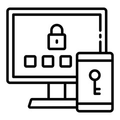 Two step verification security outline icon with a computer and mobile device