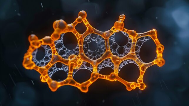 Macro shot of glowing neon silicon atom forming intricate crystalline structures