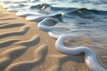 Ethereal Waves on Soft Sand: A Tranquil Close-Up Background with Natural Texture and Modern Curves