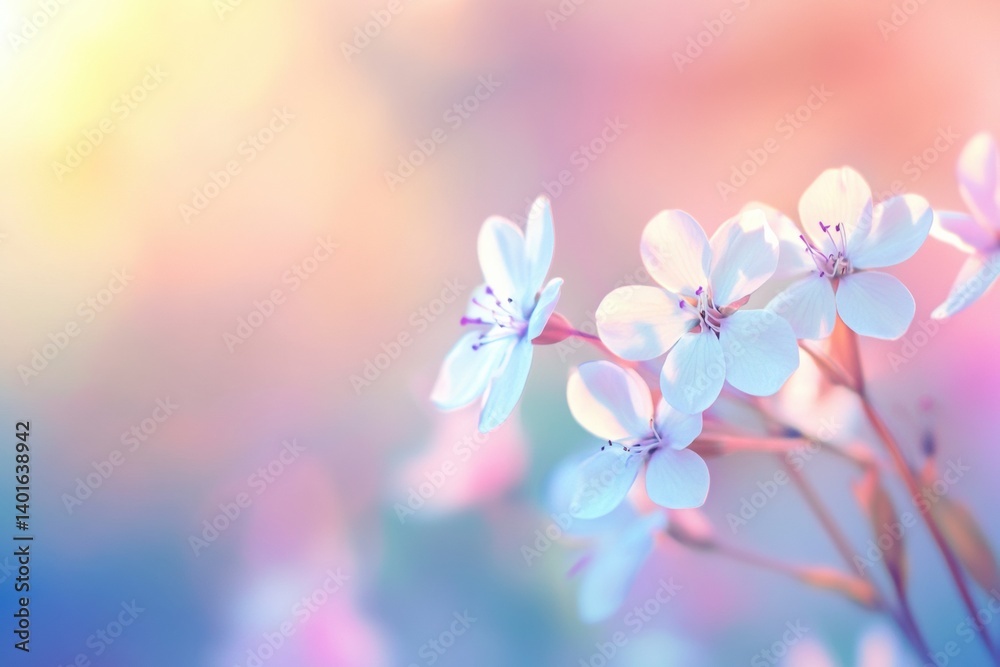Poster delicate out-of-focus flowers create a dreamy atmosphere against a pastel gradient background