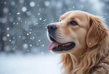 Dog Enjoying Winter Snowfall in Outdoor Scene