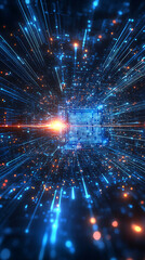 Obraz premium Digital Core: A Futuristic, Blue and Orange Data Stream Visualization