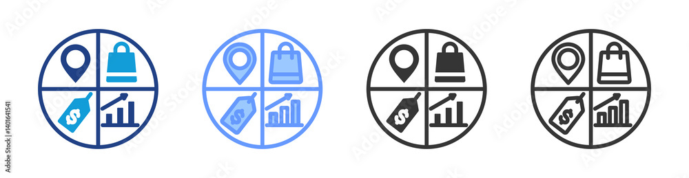 Poster Marketing Mix icon set multiple style collection