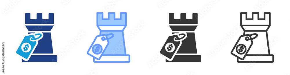 Aufkleber pricing strategy icon set multiple style collection