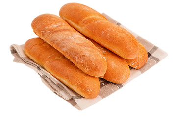 Baguettes on checkered fabric isolate.