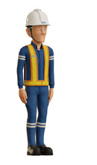 Isolate industrial worker with attention pose on transparent background