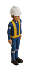 Isolate industrial worker with attention pose on transparent background