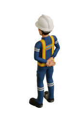 Isolate industrial worker with parade rest pose on transparent background
