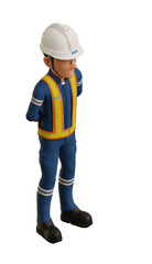 Isolate industrial worker with parade rest pose on transparent background