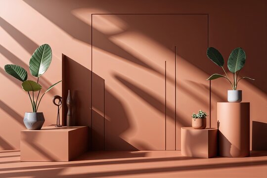 Contemporary Visual Background in Subdued Terracotta Colors with Shadows for Depth in Branding Showcase