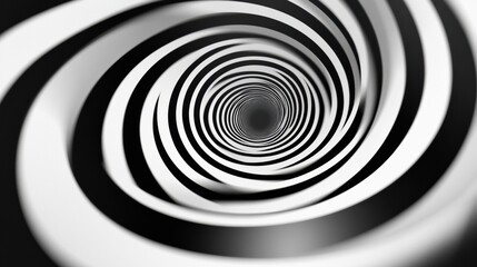 Fototapeta premium Op-art concentric circles create an illusion of depth and movement in a mesmerizing black and white spiral design