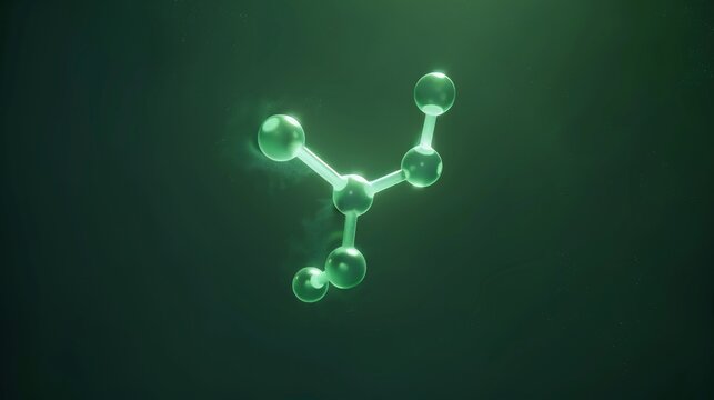 Minimalist floating molecular structure of chlorine glowing a subtle green hue in a dark void