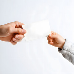 Fototapeta premium A parent and child sharing a blank card, symbolizing connection and communication.