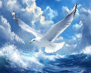 Seagull Flight Above Waves