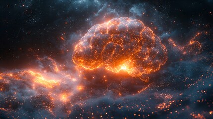 Obraz premium Fiery brain nebula in space.