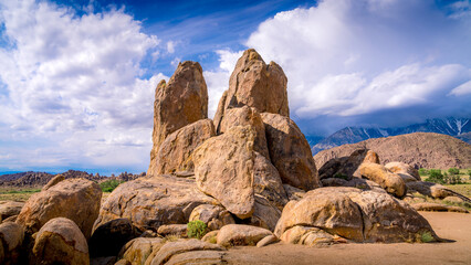 One of the many rock formations in Alabama Hills. The Alabama Hills is a unique and stunning geological formation located in the eastern Sierra Nevada Mountains near Lone Pine, California