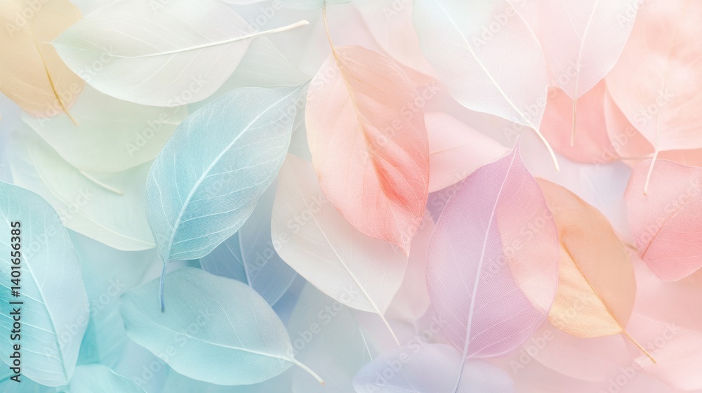 Poster pastel leaf pattern creates a soft, natural ambiance with organic curves and gentle colors for a cal