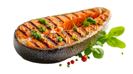 Delicious Grilled Salmon Fish Steak Isolated on White Background for Culinary Design
