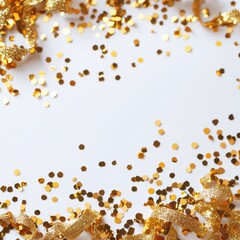 A gold glitter star decoration shines on a white surface.