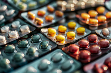 Pills, drugs or medicine for anti aging, pharmacy or biohacking for tissue engineering with zoom on supplements. Healthcare, vitamins and dose for medical, care or nanotechnology for gene editing