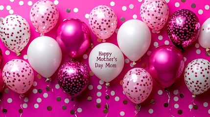 Pink White Balloons Confetti Mothers Day Celebration