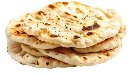 High-Quality Homemade Pita Bread, Flatbread, and Naan Isolated on White Background for Culinary Design Projects