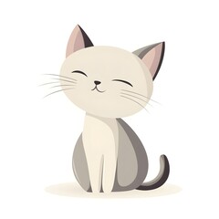 Naklejka premium Cute smiling cartoon cat with gray and white fur sitting happily on a light background, showcasing its playful and friendly personality