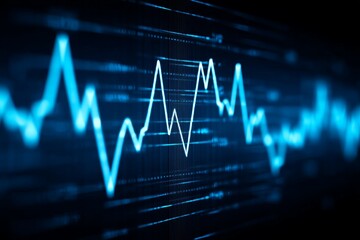 Obraz premium Dynamic blue electrocardiogram ecg line on dark background displaying heartbeat rhythm