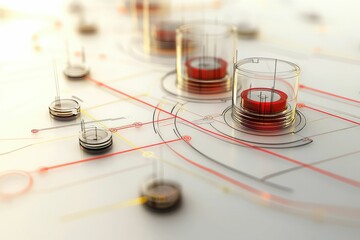 Abstract Network Visualization with Cylinders and Lines on White Surface