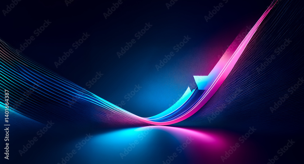 Poster vibrant neon blue and pink lines curve dynamically on a dark background, creating a futuristic abstr