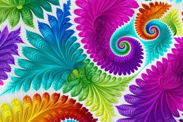 A colorful, abstract floral design with a rainbow of colors