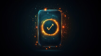 Glowing Arrow Icon on Futuristic Device Display with Sparkling Effects for Technology and Progr