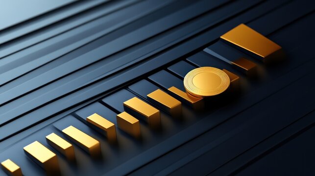 Golden Coin and Bars on a Modern Background Finance Investment and Wealth Symbolism