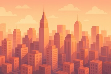 Fototapeta premium Urban evening in tranquil hues: a serene skyline in warm colors