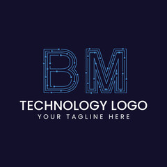 Technology Outline Font - Letter with Dots and Lines