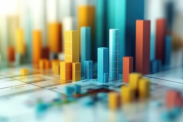 Obraz premium Analyzing Colorful Block Chart Showing Growth and Trends for Business Concept