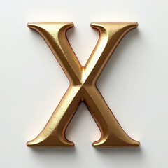 Elegant 3D gold letter X. Metallic slab serif typography element with beveled edges, isolated on white background. Modern asset for logos or initials