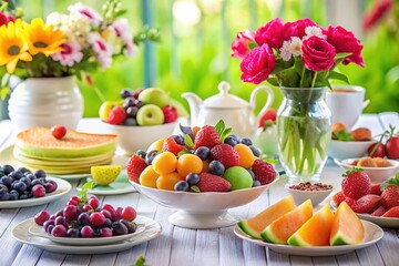 Mothers Day Brunch Table Setting Fresh Fruit