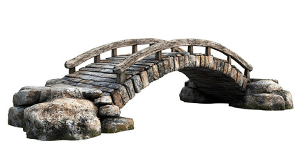 wooden and stone bridge on transparent background
