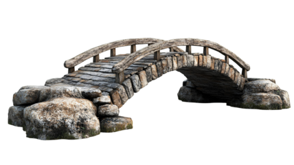 wooden and stone bridge on transparent background